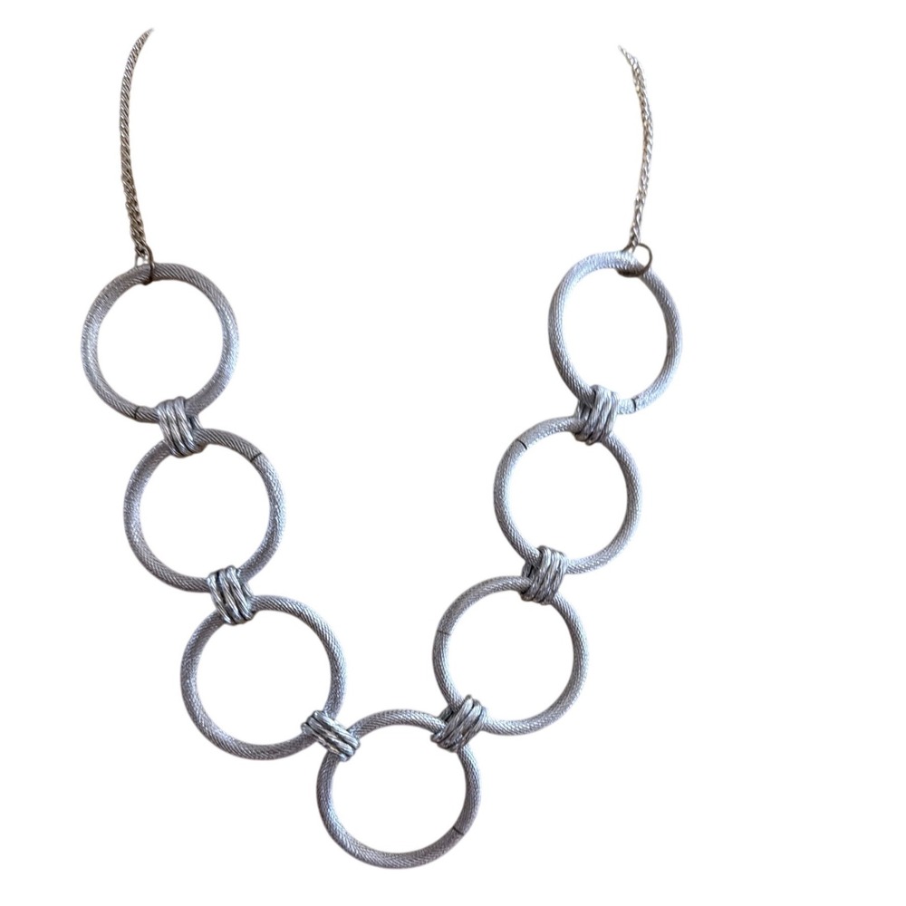 Silver Tone Mesh‎ Interlocking Ring  Bib Necklace Geometric Bold Layering